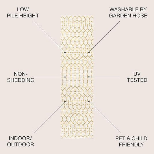 JONATHAN Y Moroccan Geometric Indoor Outdoor Runner Rug 2X8 Cream/Yellow, Ourika Textured Weave for Backyard, Patio, Porch, Easy-Cleaning, High Traffic, Pet-Friendly, Non-Shedding (SMB108J-28)