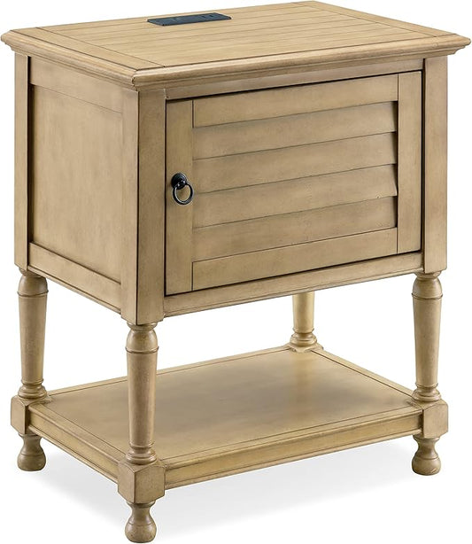 Leick Home Louvered Nightstand, Solid Wood, with USB-C Charging, 1 Door, Desert Sand, 9071-DS
