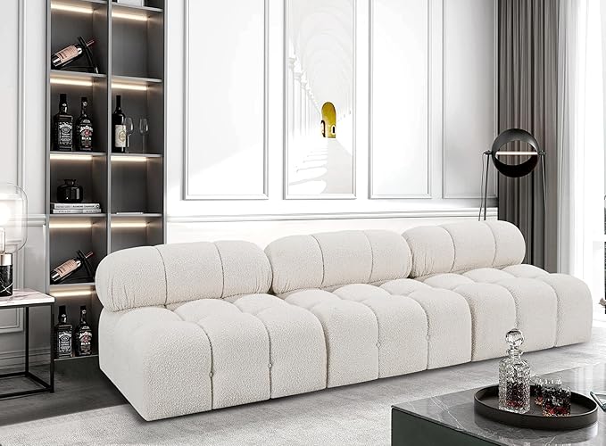 Meridian Furniture 611Cream-S102B Ames Collection Modern | Contemporary Modular Sofa with Rich Cream Boucle Fabric, Modular to Create Infinite Configurations, 102" W x 34" D x 28" H, Cream