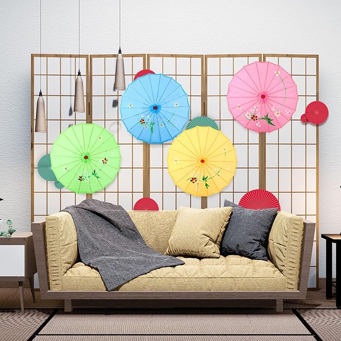 Dunzy 4 Pcs Chinese Handmade Umbrella 22 Inch Mini Oiled Paper Classical Plum Blossom Paper Umbrella Small Parasol Art Dance Japanese Decorations for Wedding Parties Photography, Costumes, Decoration