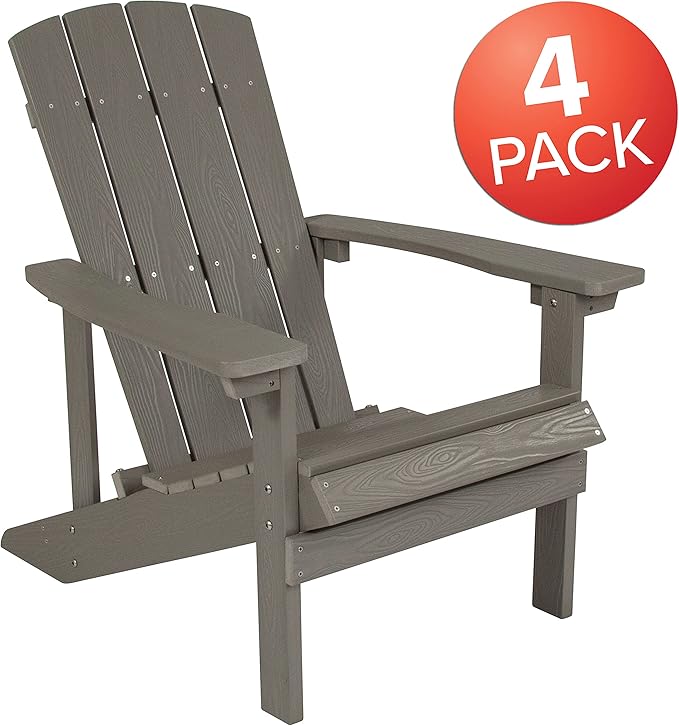 Flash Furniture Charlestown Poly Resin Adirondack Chair - Gray - All Weather - Indoor/Outdoor - Set of 4