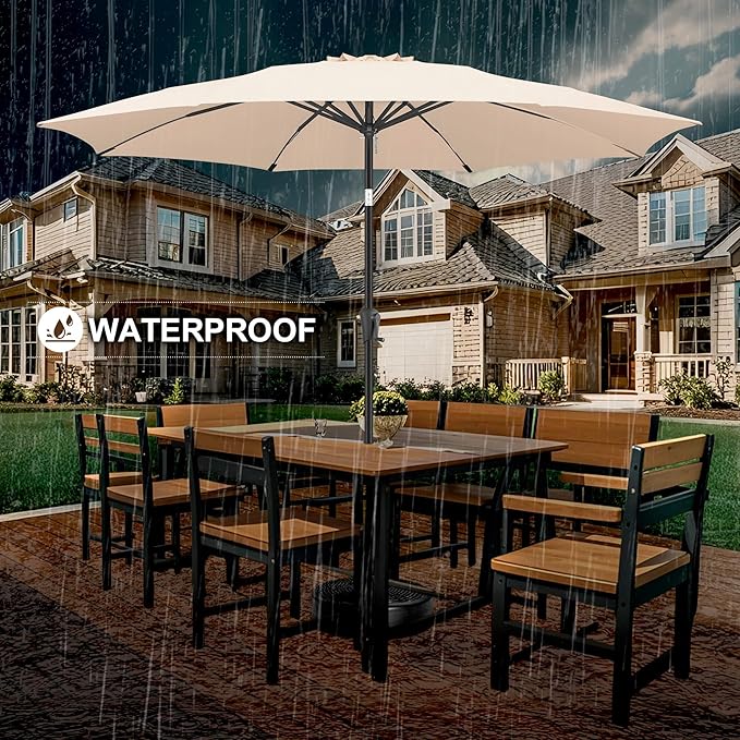 FLAME&SHADE 10 ft Outdoor Market Patio Table Umbrella with Fiberglass Rib Tips and Tilt, Beige