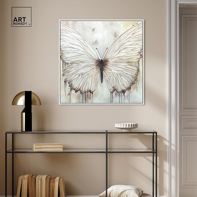 Art Remedy Neutral Beauty Chic Farmhouse Canvas Wall Art, White Floater Frame, 30"x30"