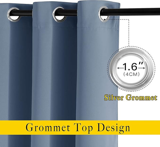 NICETOWN Stone Blue Curtains 96 inches Long, Grommet Thermal Insulated Blackout Curtains Privacy Window Treatments for Boys Room/Living Room, W46 x L96, 2 Panels