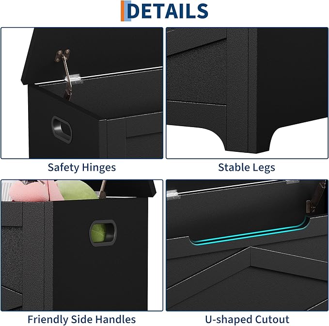 GarveeHome 39.4 in Storage Chest, Wooden Storage Bench with Safety Hinges, Easy Assembly, Large Shoe Bench for Entryway, Living Room, Bedroom