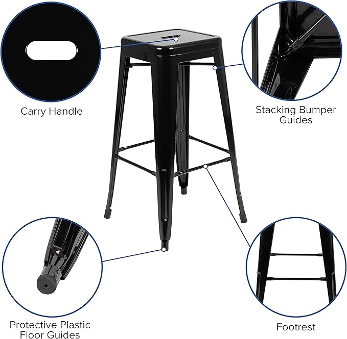Flash Furniture Lily 30" High Metal Indoor Bar Stool in Black - Stackable Set of 4