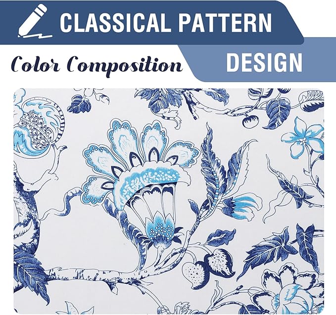 H.VERSAILTEX Blackout Curtains 96 Inch Length 2 Panels Set Floral Print Curtain Drapes for Living Room Thermal Insulated Grommet Window Curtains for Bedroom - Traditional Floral in Blue and White