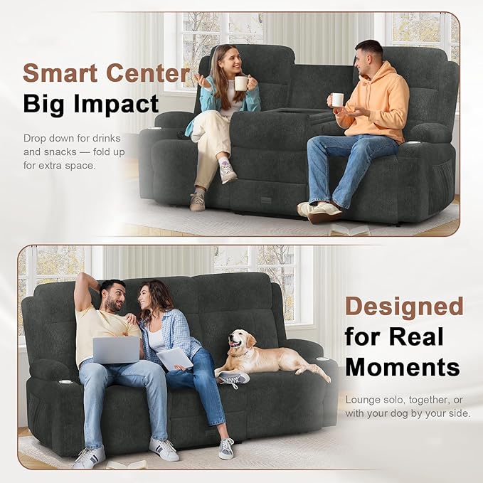 Recliner Sofa, Fabric Reclining Sofa 3 Seater Massage Flip Back Sets with Heavy Weight Capacity, RV Loveseat Clearance, Recliner Couch with Storage, Cup Holders, Wall Hugger Couches for Living Room