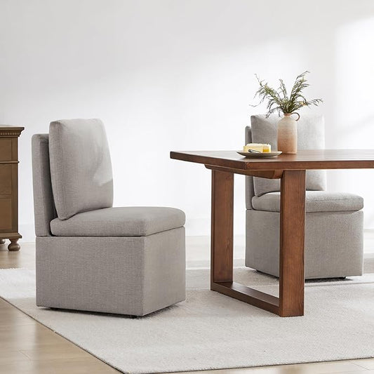 Upholstered Dining Chairs with Casters, Modern Dining Room Chairs Set of 2 with Hidden Storage & 4 Wheels, Single Sofa Chair for Kitchen, Reading Room, Waiting Room, Taupe
