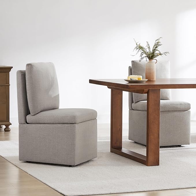 Upholstered Dining Chairs with Casters, Modern Dining Room Chairs Set of 4 with Hidden Storage & 4 Wheels, Single Sofa Chair for Kitchen, Reading Room, Waiting Room, Taupe (2 Box)