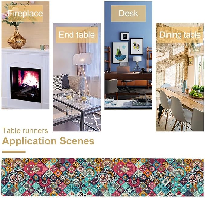 Boho Bohemian Table Runner Colorful Abstract Mid Century Geometric Table Ruuner Decoration for Kitchen Dining Room 13x70in