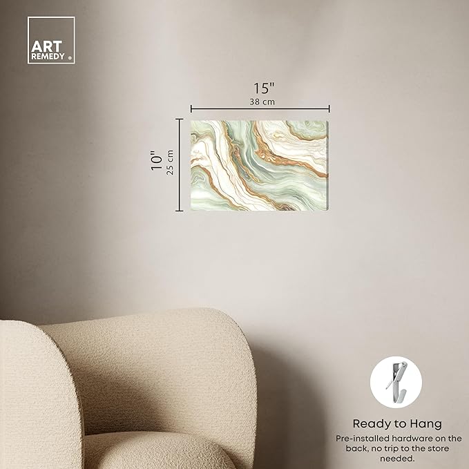 Art Remedy Green And Gold Gallery Wrapped Mineral, Agate & Geode 1 Piece Canvas Wall Art, 15" x 10", Gallery Wrapped