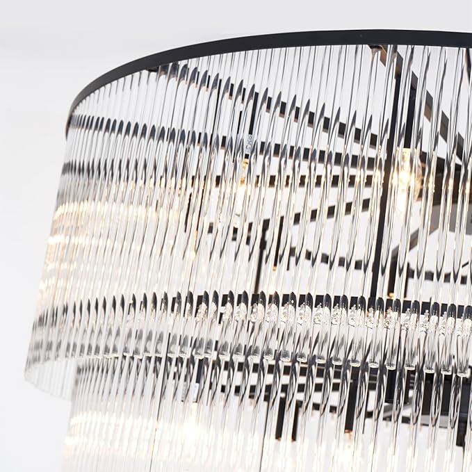 Large Black Chandeliers for High Ceiling H68 7-Tier Glass Chandelier Modern Foyer Entry Lighting Round Light Fixture Ceiling Staircase Villa Living Room Extra Long