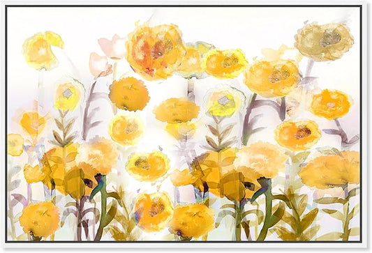 The Oliver Gal Artist Co. Floral and Botanical Wall Art Framed Canvas Prints 'Bella Garden Poppy Yellow' Gardens