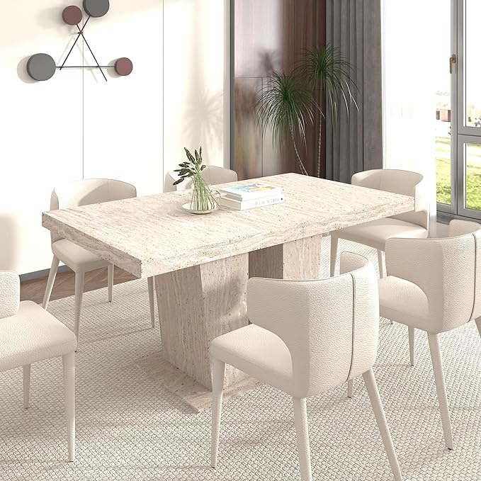63" - 79" Extendable Dining Room Table, Expandable Kitchen Table for 6 to 10 People, Modern Wood Conference Table, Large Dining Table(Pale Wood, Pedestal Base B)