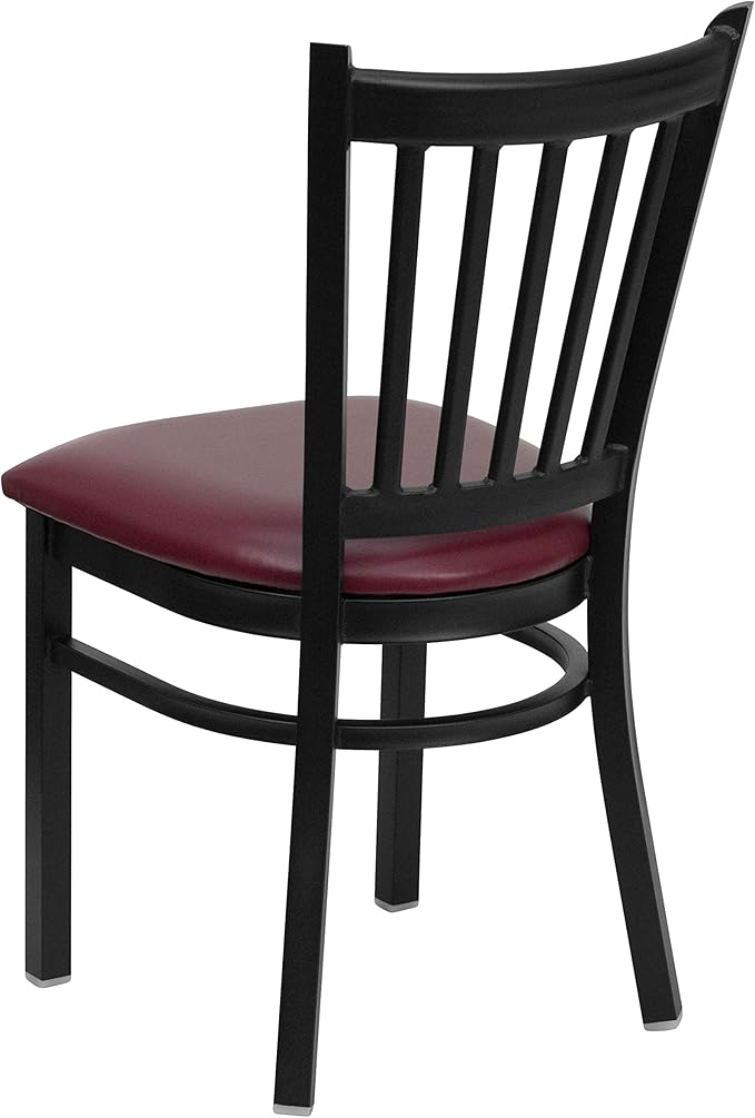 Flash Furniture 2 Pack HERCULES Series Black Vertical Back Metal Restaurant Chair - Burgundy Vinyl Seat