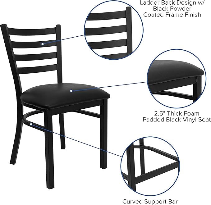 Flash Furniture HERCULES Series Black Ladder Back Metal Restaurant Chair - Black Vinyl Seat