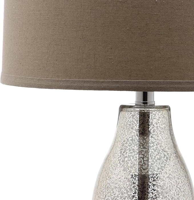 SAFAVIEH Lighting Collection Mercurio Antique Silver/ Wheat Brown Shade 29-inch Bedroom Living Room Home Office Desk Nightstand Table Lamp Set of 2 (LED Bulbs Included)