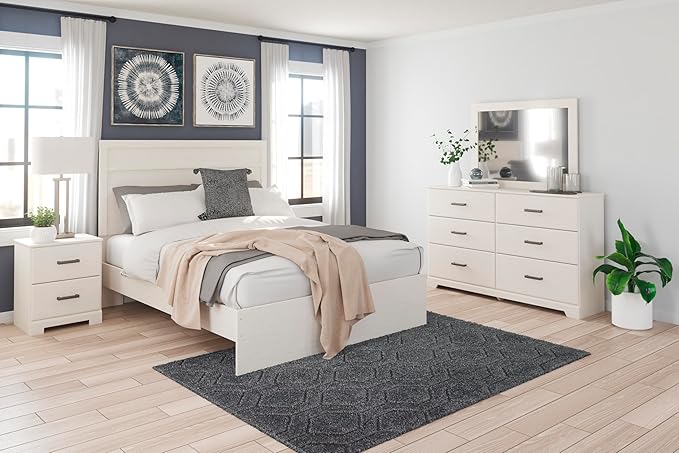 Signature Design by Ashley Stelsie Vintage Smooth-Gliding 6-Drawer Dresser and Mirror with Safety Stop, White