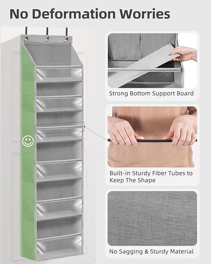 STORAGE MANIAC Over the Door Organizer Large Capacity Hanging Organizer, Clear Deep Pockets Behind Door Closet Organizer and Storage for Nursery, Bathroom, Bedroom, Pantry, 1 Pack Grey