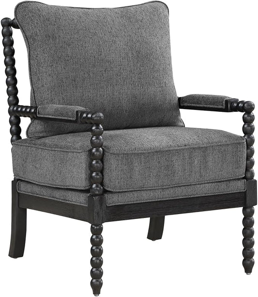 OSP Home Furnishings Eliza Spindle Accent Chair, Charcoal Grey Fabric with Black Wood