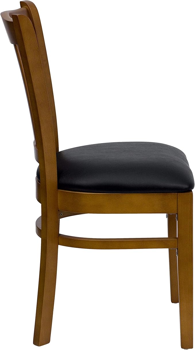Flash Furniture HERCULES Series Vertical Slat Back Cherry Wood Restaurant Chair - Black Vinyl Seat