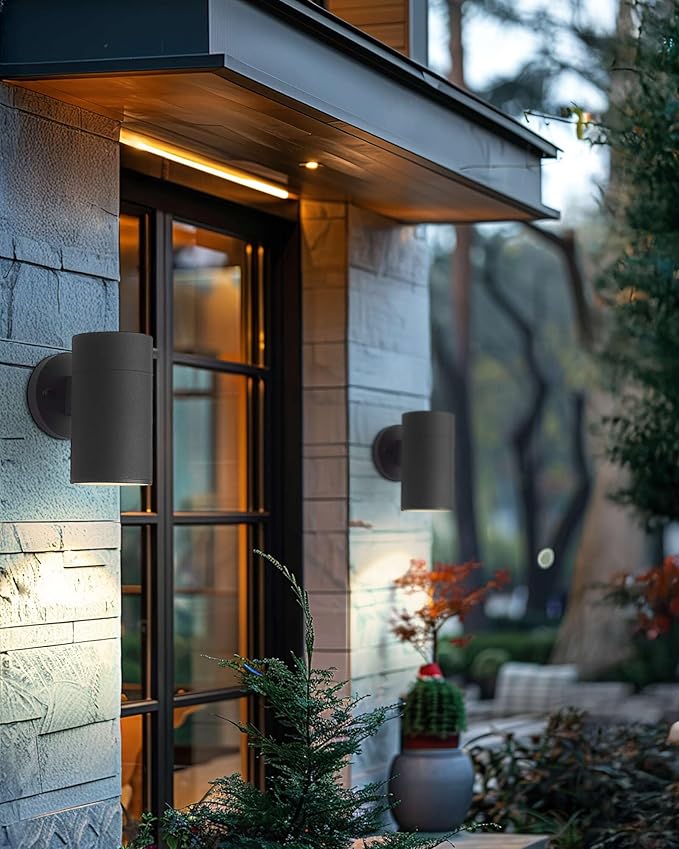 Ken & Ricky Outdoor Wall Lights, Exterior Lighting Fixtures, Matte Black Outdoor Porch Light with Tempered Glass Cover for Porch Garage Patio Doorway Entryway -2 Pack