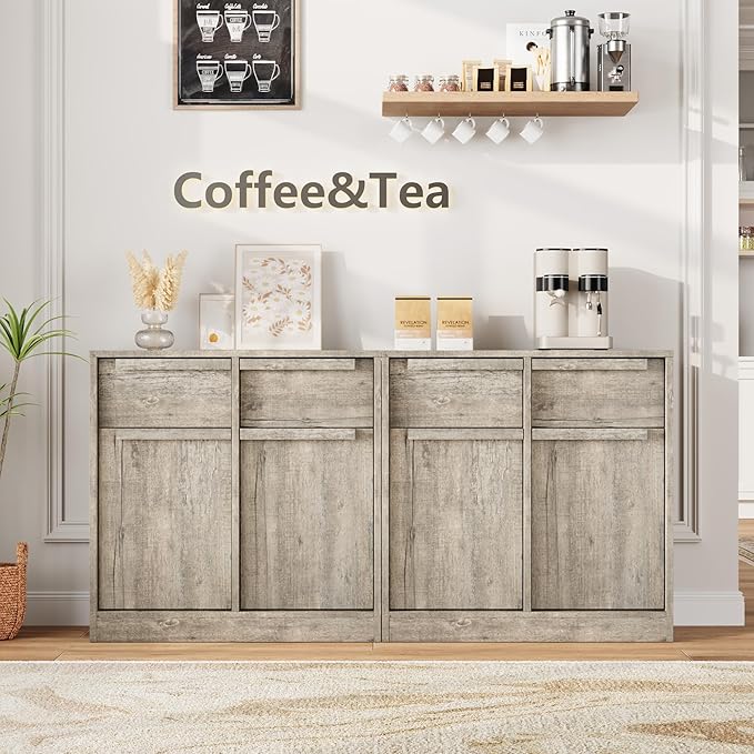 GarveeHome Sideboard Buffet Cabinet with 2 Drawers, 31.5 in Large Coffee Cabinet with Storage, Modern Storage Buffet Table for Kitchen Dining Room, Living Room (Grey, 2 Doors & 2 Drawers)