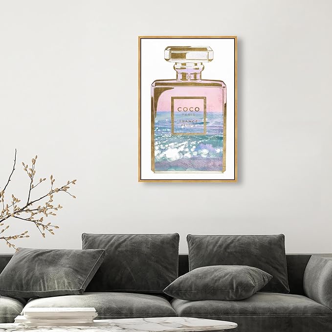 The Oliver Gal Artist Co. Fashion and Glam Wall Art Framed Canvas Prints Blush Ocean Spray Perfume Home Décor, 24" x 36", Gold Floater