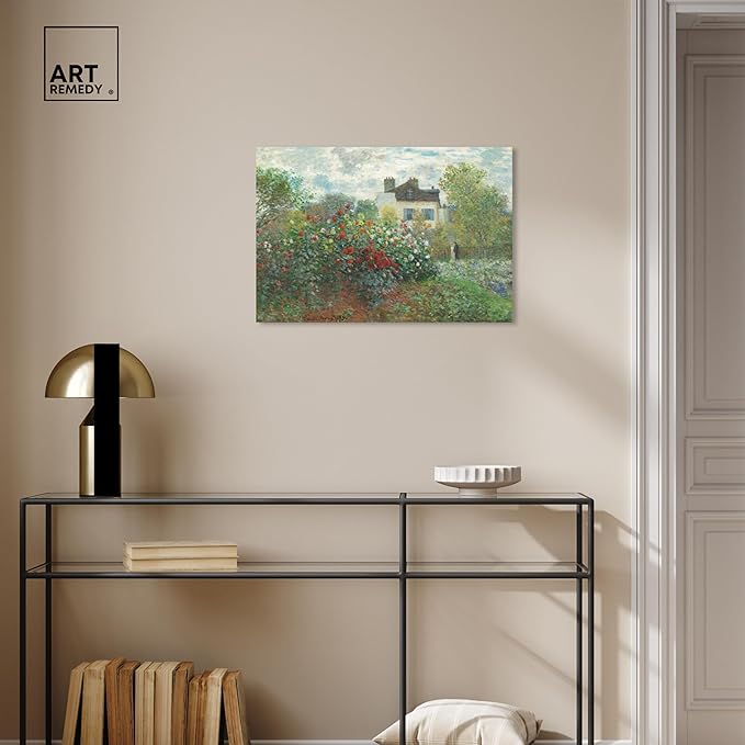 Art Remedy Monet-Garden With Dahlias Impressionism Classic Landscape Paintings Canvas Wall Art, Gallery Wrapped, 24"x36"
