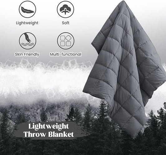 puredown® Soft Feather Down Throw Blanket Lightweight Packable Couch Throw for Indoor and Outdoor Use, Throw 50"X70", Gray, 12oz