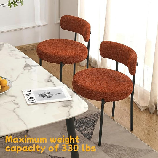 EDWELL Orange Dining Chairs Set of 6, Round Upholstered Dining Room Chairs with Black Metal Legs, Modern Boucle Dining Chairs for Dining Room, Kitchen, Living Room, Capacity 330lbs