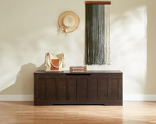 51.2" Storage Chest Extra Large,Storage Bench with 2 Safety Hinges,Shoe Bench,51.2 * 15.7 * 19.1 inches,Wooden Trunk for Bedroom,livingroom,entryway,Supports 220 lb,Easy Assembly(Espresso).