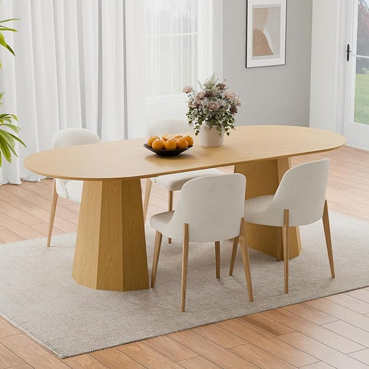 Casaphoria 79" Oval Dining Table, Modern Wood Kitchen Table with Cone Shaped Strip Polygonal Base for Living Room & Dining Room, Easy Assembly Farmhouse Furniture for 6-8, Oak
