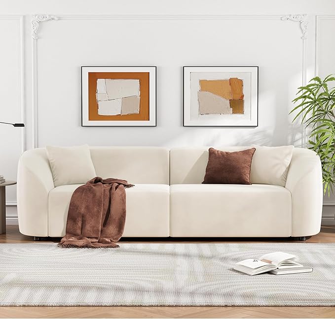 Merax 87" Large Couch, Comfy Upholstered Loveseat with Extra Deep Seats, Velvet Sofa for Living Room Apartment Office, Beige