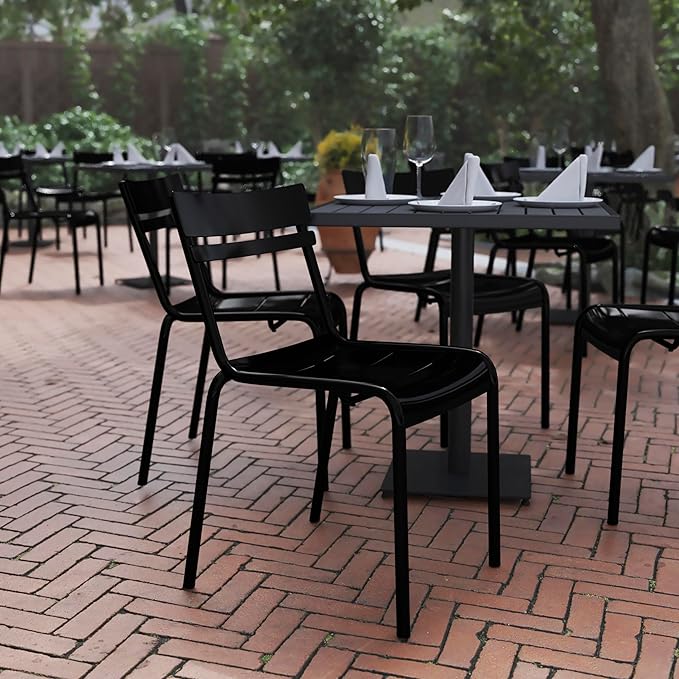 Flash Furniture Nash Commercial Grade Steel Stack Chair, Indoor-Outdoor Armless Chair with 2 Slat Back, Black