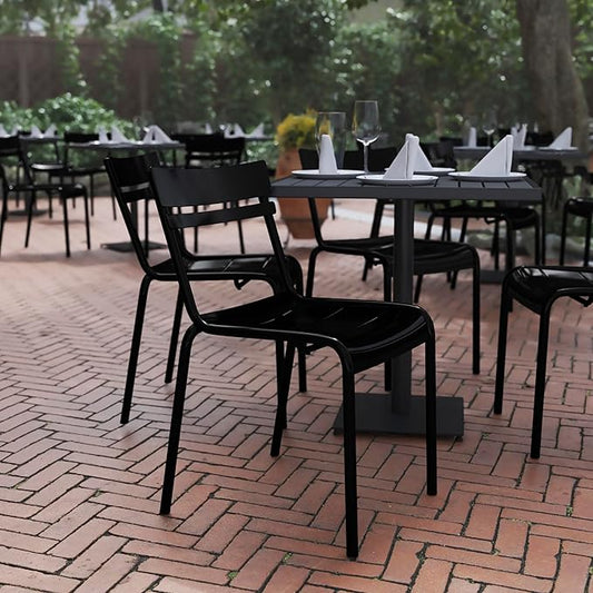 Flash Furniture Nash Commercial Grade Steel Stack Chair, Indoor-Outdoor Armless Chair with 2 Slat Back, Black