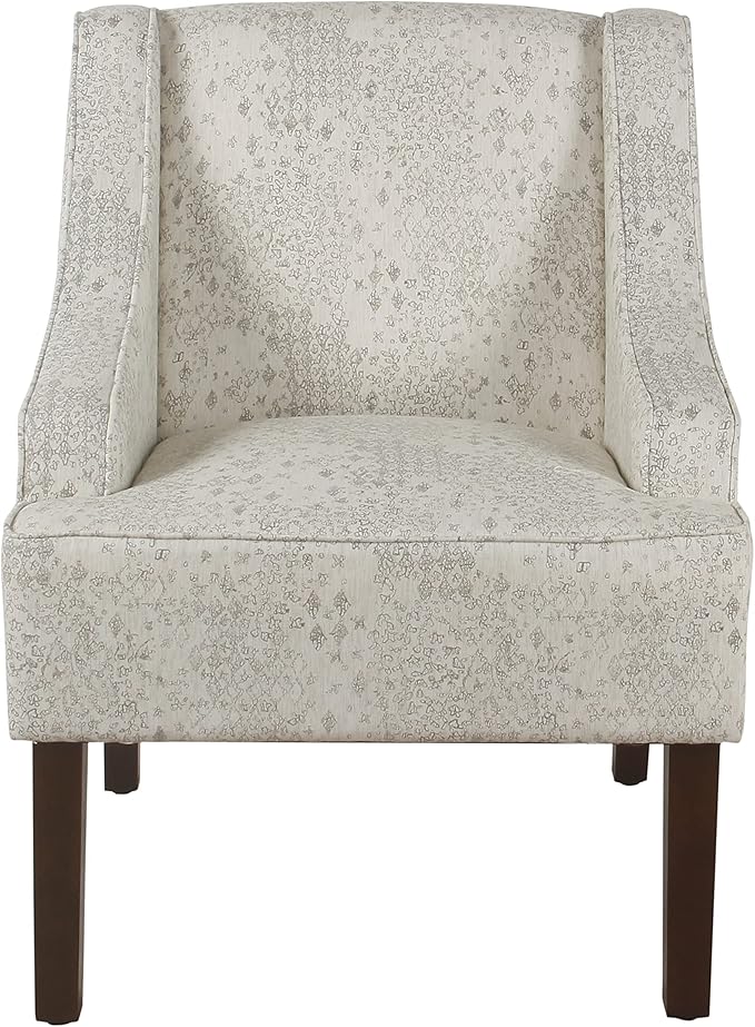 Homepop Home Decor | Upholstered Classic Swoop Arm Accent Chair | Accent Chairs for Living Room & Bedroom | Decorative Home Furniture, Cream and Gray Vintage Stencil