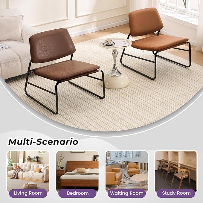 DAICO Modern Accent Chair Waterproof Armless Sling Accent Chairs Comfy Upholstered Side Sitting Chairs with Metal Frame for Living Room Bedroom Balcony Garden, Faux Leather, Brown