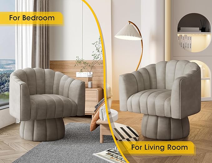 Modern 360 Degree Leather Swivel Cuddle Barrel Accent Sofa Chairs, Round Armchairs with Wide Upholstered, Leather Reading Chair for Living Room, Bedroom, Office, Waiting Rooms, (Dark Almond)