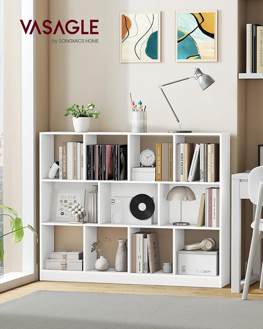 VASAGLE Custos Collection - Bookshelf, 3-Tier Bookcase, Book Shelf, Open Storage Shelf, 9.4 x 49.6 x 39.4 Inches, for Living Room, Home Office, Dining Room, Cloud White ULBC454W01