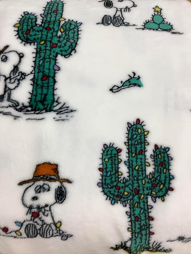Berkshire Blanket & Home Co Peanuts Winter Blanket, Polyester (White - Christmas Cactus & Spike, Full/Queen)