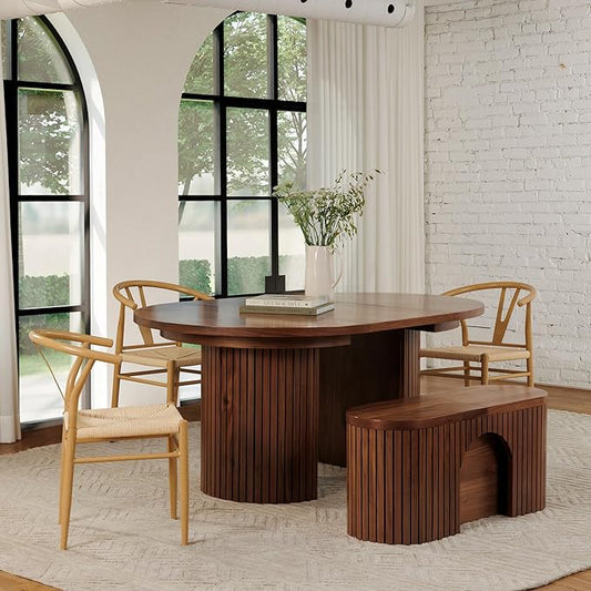 Transformer Table - Solid Wood Extendable Round Dining Table Set, Extendable Round Dining Set, Elegant and Functional Design, Perfect for Dining Room or Kitchen, Royal Brown (Table + Bench)