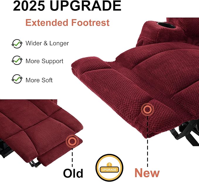 MCombo Zero Gravity 3 Seater Power Reclining Sofa with Heat and Vibration Massage, Recliner Couch for Living Room, Fabric 6035SET (Burgundy, 3 Seater)