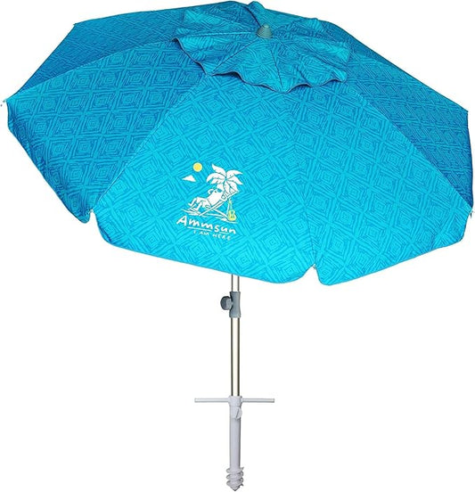 AMMSUN 7ft Heavy Duty High Wind Beach Umbrella with Sand Anchor & Tilt Sun Shelter UV 50+ Protection Outdoor Sunshade Umbrellas Carry Bag for Patio Garden Pool Backyard Teal