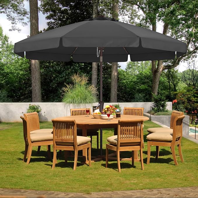 ABCCANOPY 9ft Scalloped Patio Umbrella, Outdoor Table Umbrella with Tilt and Crank, Fiberglass Ribs Deck Umbrella for Patio, Pool, Garden, Picnic (Deep Gray)