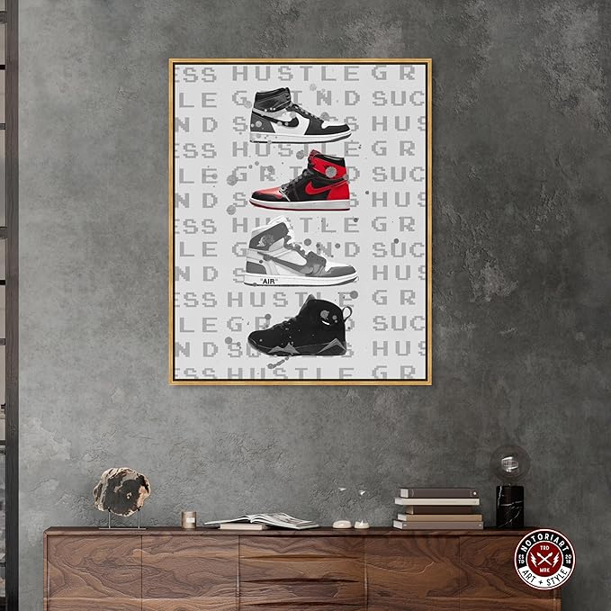 Hype Sneakers Framed Sneaker 1 Piece Canvas Wall Art, 37.5" x 46.5", Gold Frame