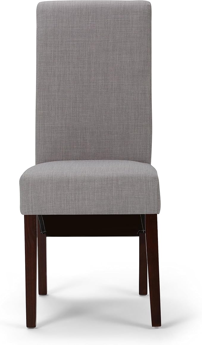 SIMPLIHOME Avalon Dining Chairs - Upholstered Solid Hardwood and Linen-Style Fabric Parsons Chair Set in Dove Grey, Contemporary Dining Room Seating with Curved Back and Cushioned Seat (Set of 2)