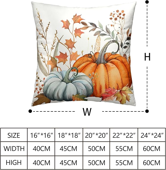 Orange Blue Pumpkin Pillow Covers 24x24 Fall Maple Leaves Throw Pillow Covers Autumn Decorative Cushion Case for Farmhouse Living Room Couch Patio Set of 2