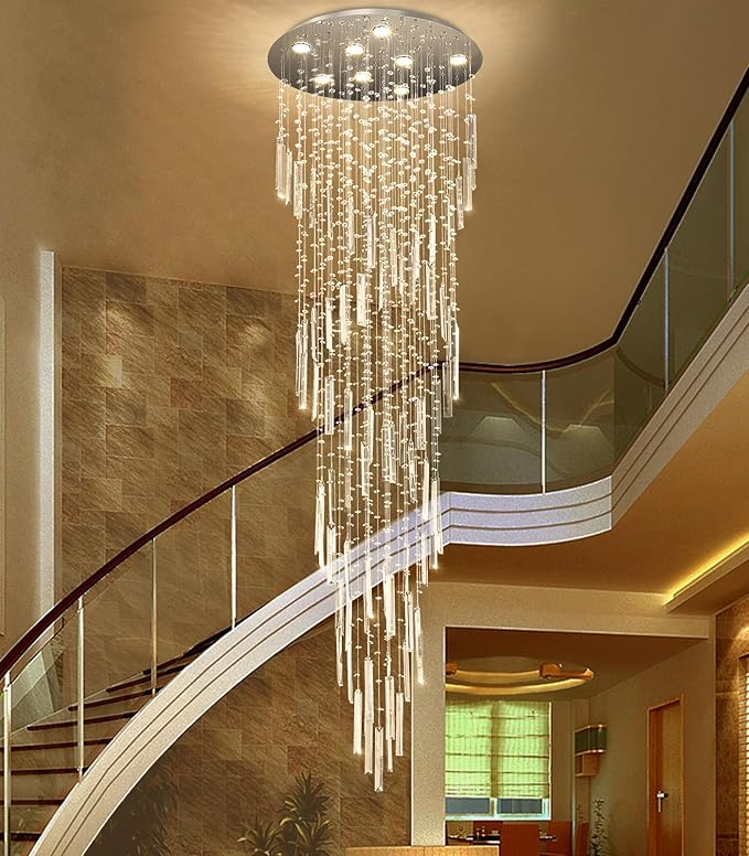 D24'' x H78'' Modern Crystal Chandelier High Ceiling Chandeliers for Entryway Glam Chandelier Large Raindrop Chandeliers LED Dimmable Light Fixtures for Staircaes Foyer Hallway Living Room